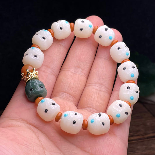 Cute white jade bodhi root bracelet for men and women