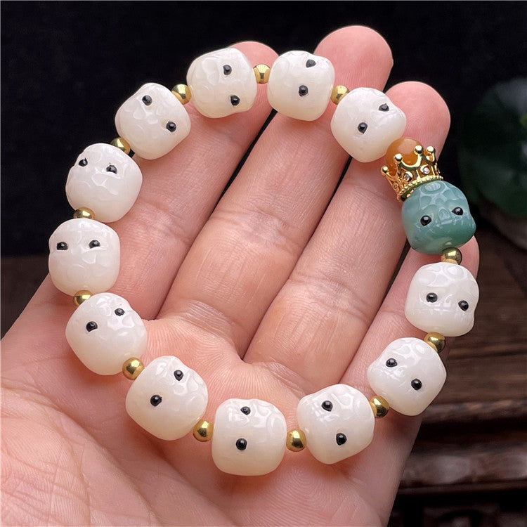 Cute white jade bodhi root bracelet for men and women