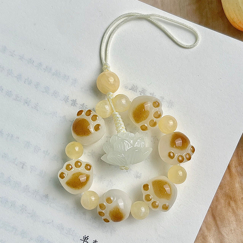 Carved Cat Paw Bodhi Bracelet Cute Bag Pendant Car Keychain Mobile Phone Chain