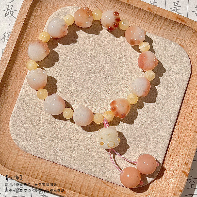 New cute colorful cat claw bodhi bracelet (with cat accessories), multiple colors available, 12-13mm