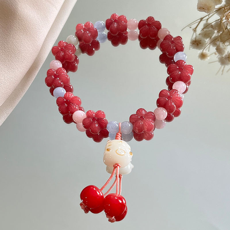 Flower and butterfly bodhi bracelet, unisex bodhi seed bracelet 12-13mm