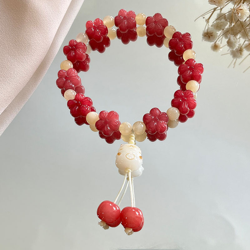 Flower and butterfly bodhi bracelet, unisex bodhi seed bracelet 12-13mm