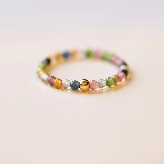 Ultra-fine 4mm Raw Stone Rainbow Tourmaline Ring