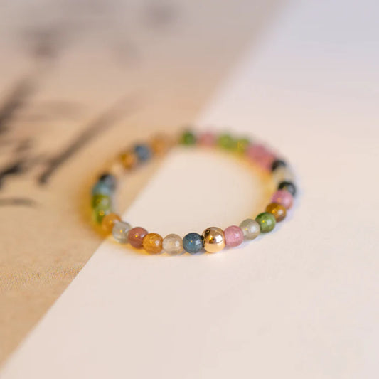 Ultra-fine 4mm Raw Stone Rainbow Tourmaline Ring