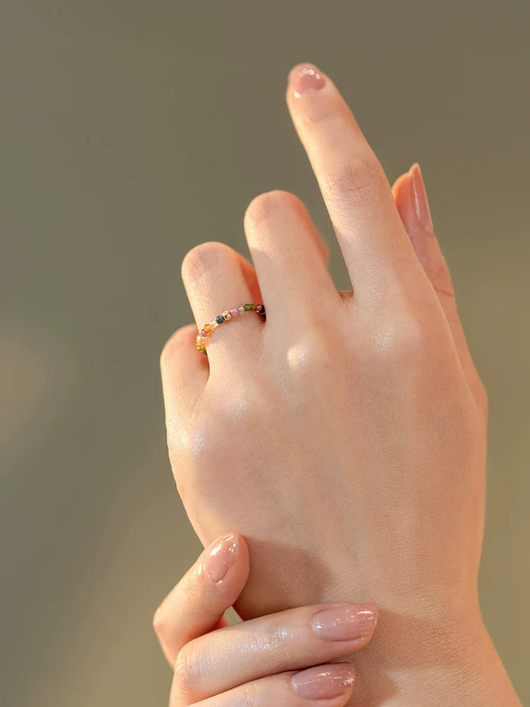 Ultra-fine 4mm Raw Stone Rainbow Tourmaline Ring