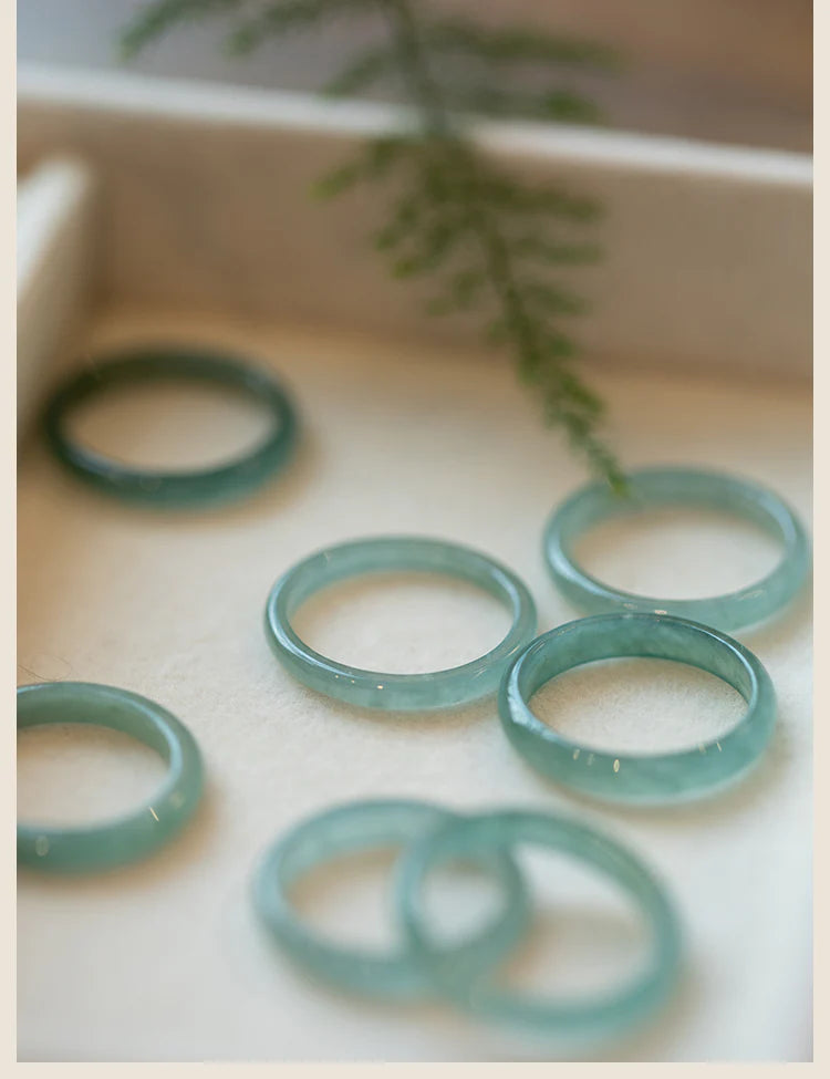 Natural A-Grade Icy Blue Jadeite Ring | Spiritual Couple Rings