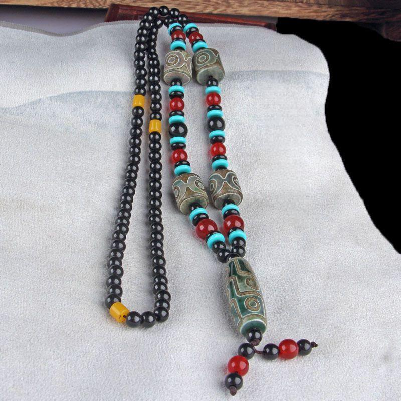 Nine-Eyed Dzi Necklace and Agate Dzi Sweater Chain Multiple options available