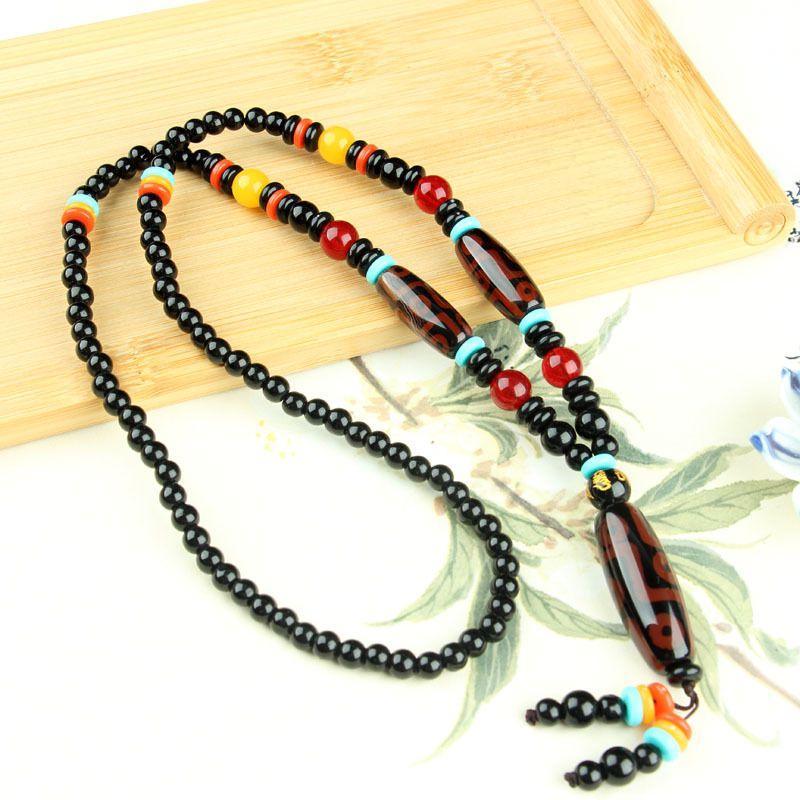 Nine-Eyed Dzi Necklace and Agate Dzi Sweater Chain Multiple options available