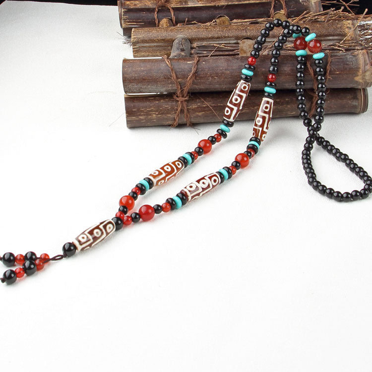 Nine-Eyed Dzi Necklace and Agate Dzi Sweater Chain Multiple options available