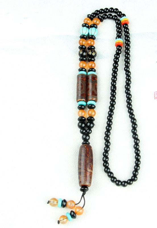 Nine-Eyed Dzi Necklace and Agate Dzi Sweater Chain Multiple options available