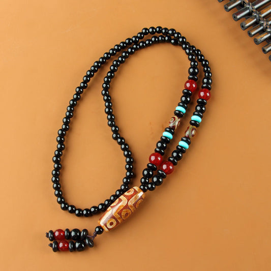 Nine-Eyed Dzi Necklace and Agate Dzi Sweater Chain Multiple options available