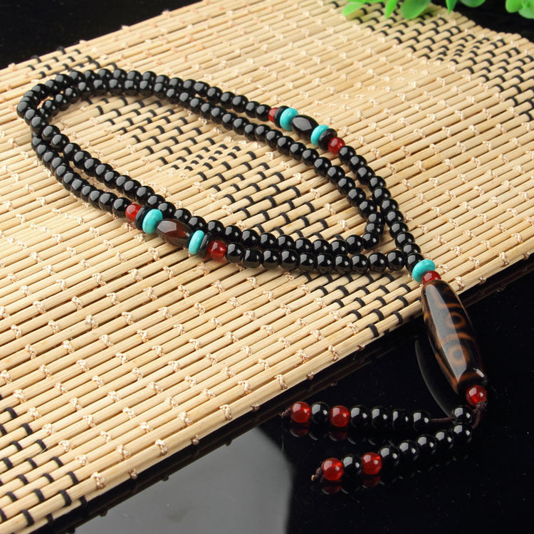 Nine-Eyed Dzi Necklace and Agate Dzi Sweater Chain Multiple options available