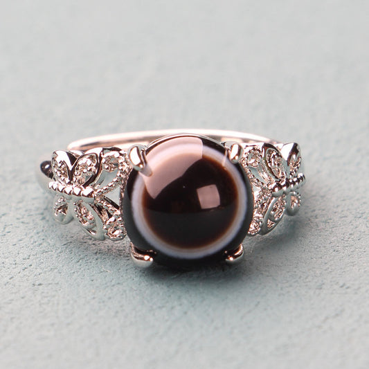 Agate eyeball ring for men and women inlaid with agate beads Eyeball ring