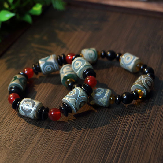 Dzi bracelets, Tibetan agate three-eyed Dzi bracelets, Tibetan nine-eyed Dzi, agate Dzi