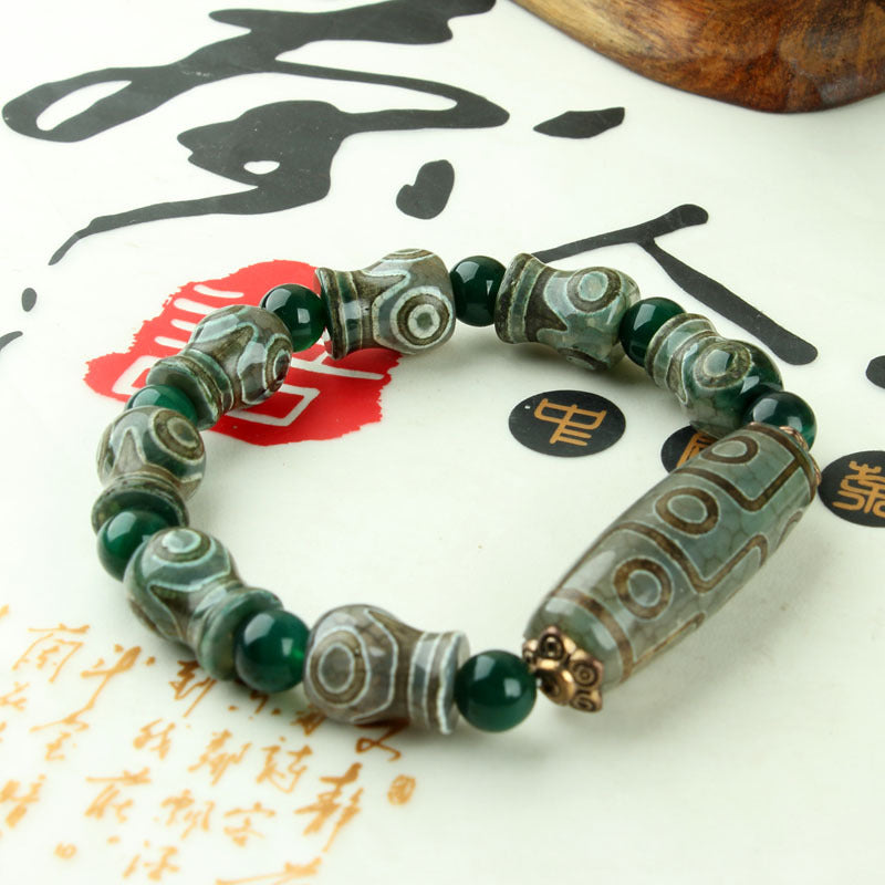 Dzi bracelets, Tibetan agate three-eyed Dzi bracelets, Tibetan nine-eyed Dzi, agate Dzi