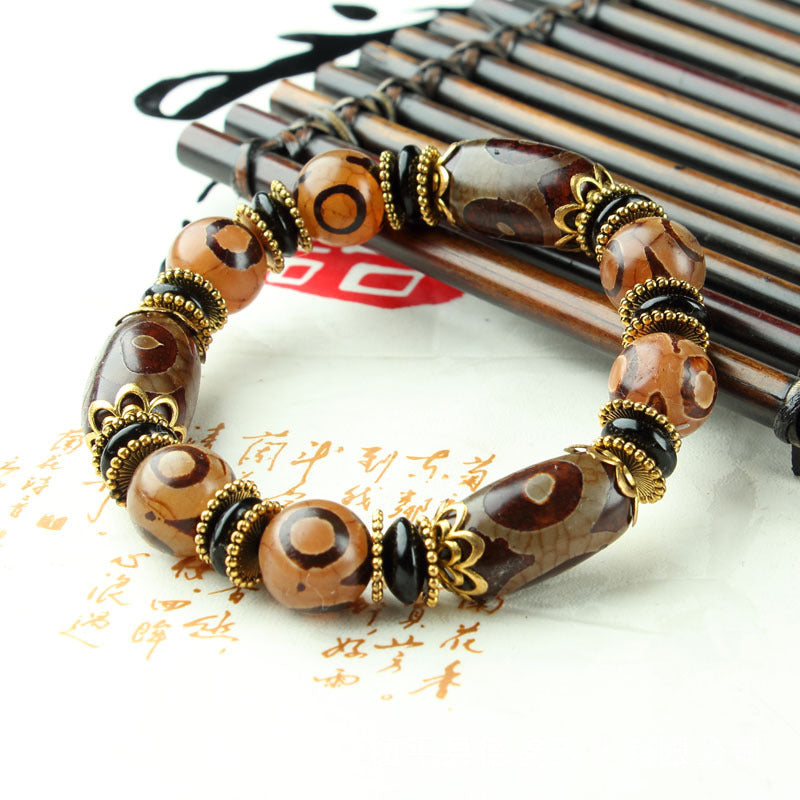 Dzi bracelets, Tibetan agate three-eyed Dzi bracelets, Tibetan nine-eyed Dzi, agate Dzi