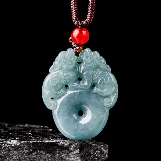 Natural Grade A Jade Blue Water Double Pixiu Peace Buckle Pendant Icy Jade
