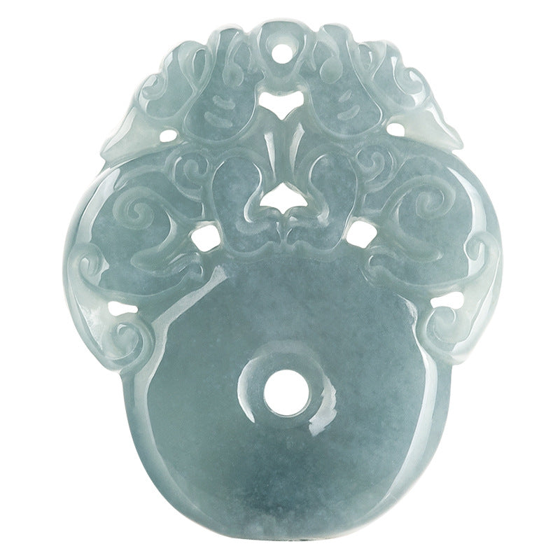 Natural Grade A Jade Blue Water Double Pixiu Peace Buckle Pendant Icy Jade