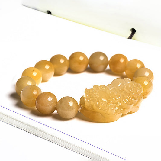 Natural Gold Jade Pixiu Bracelet - Protecting Wealth, Good Luck and Astuteness