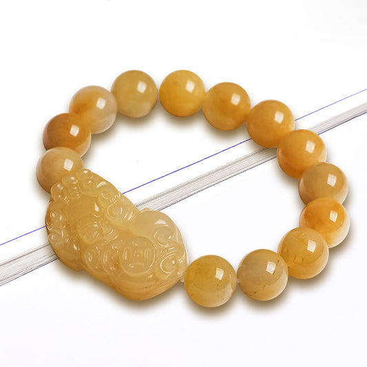 Natural Gold Jade Pixiu Bracelet - Protecting Wealth, Good Luck and Astuteness