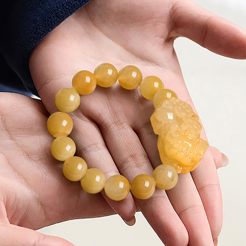 Natural Gold Jade Pixiu Bracelet - Protecting Wealth, Good Luck and Astuteness