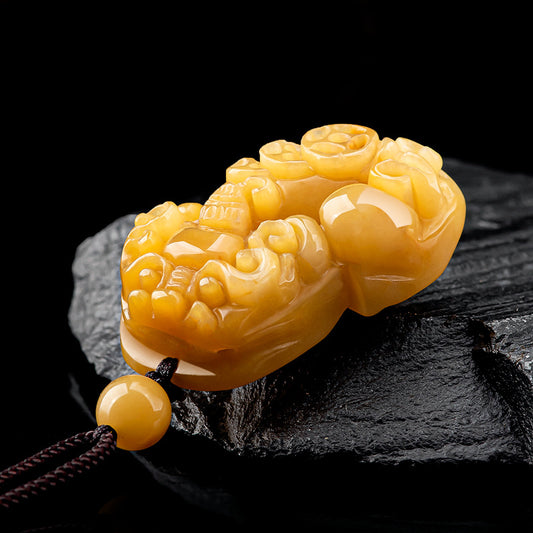 Natural gold Jade Pixiu Pendant – Brings Wealth and Good Luck