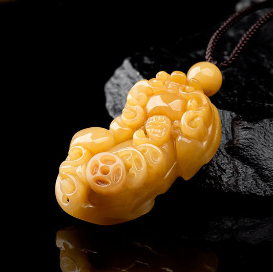 Natural gold Jade Pixiu Pendant – Brings Wealth and Good Luck