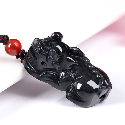 Natural Burmese Grade A Black Ice Jade Pixiu Pendant – A Timeless Symbol of Power, Prosperity, and Mystery