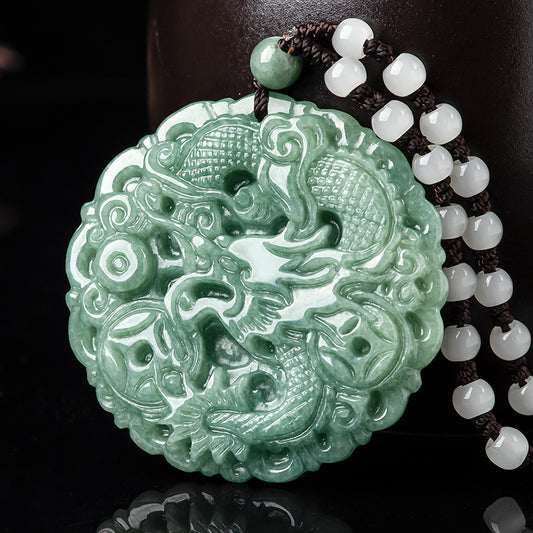 Lucky Dragon Pendant – Natural Grade A Icy Jadeite – Lucky Fortune