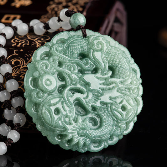 Lucky Dragon Pendant – Natural Grade A Icy Jadeite – Lucky Fortune