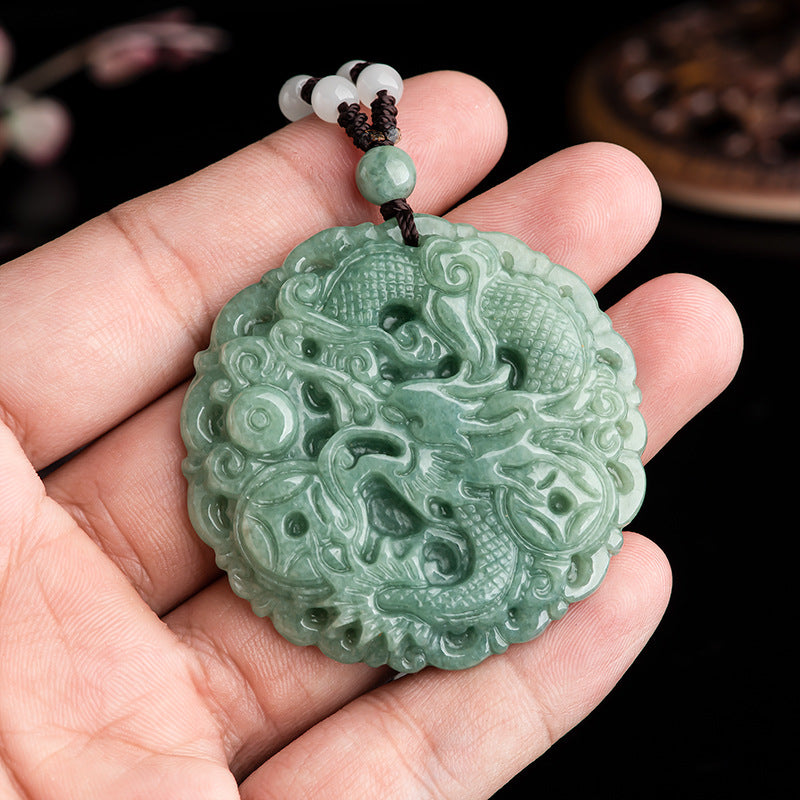 Lucky Dragon Pendant – Natural Grade A Icy Jadeite – Lucky Fortune