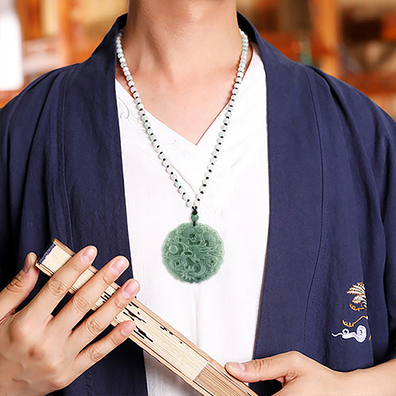 Lucky Dragon Pendant – Natural Grade A Icy Jadeite – Lucky Fortune