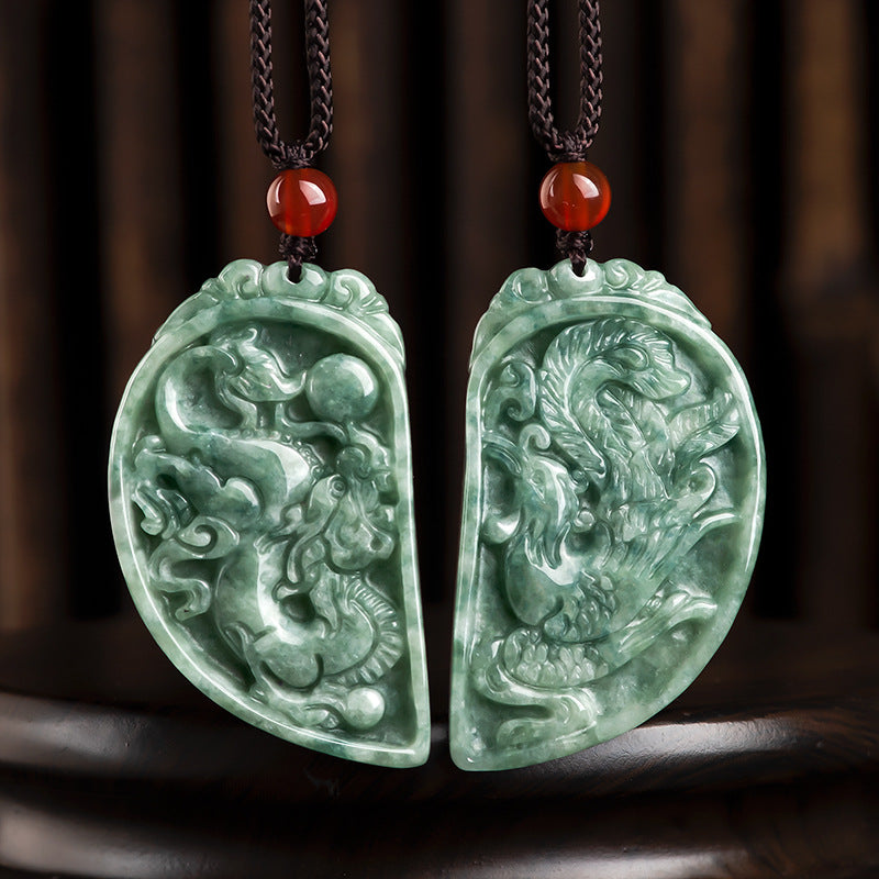 Natural A-Grade Jade Dragon and Phoenix Couple Pendant – A Symphony of Love, a Match Made in Heaven