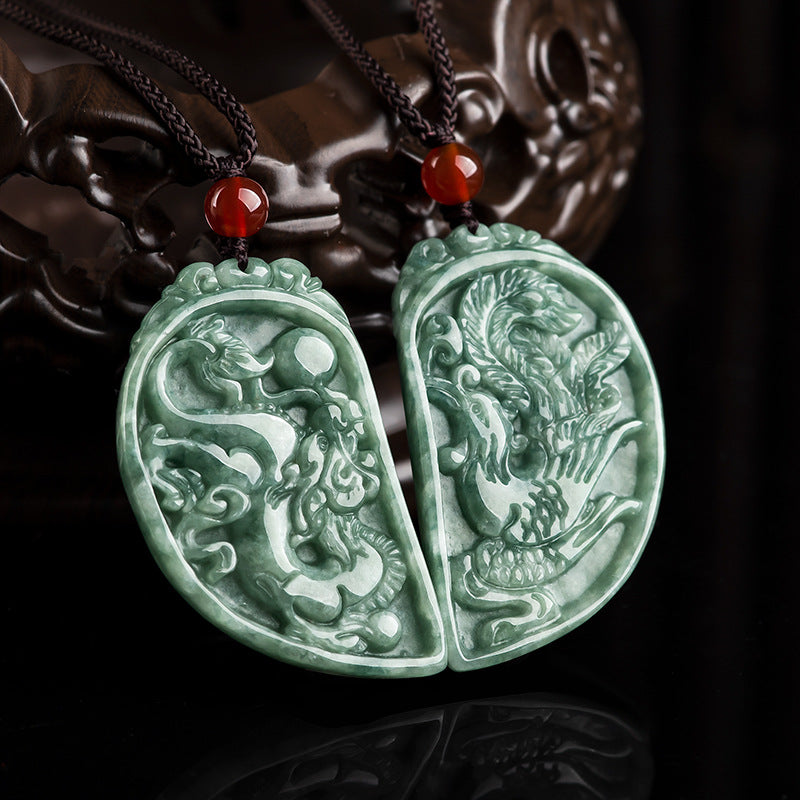Natural A-Grade Jade Dragon and Phoenix Couple Pendant – A Symphony of Love, a Match Made in Heaven