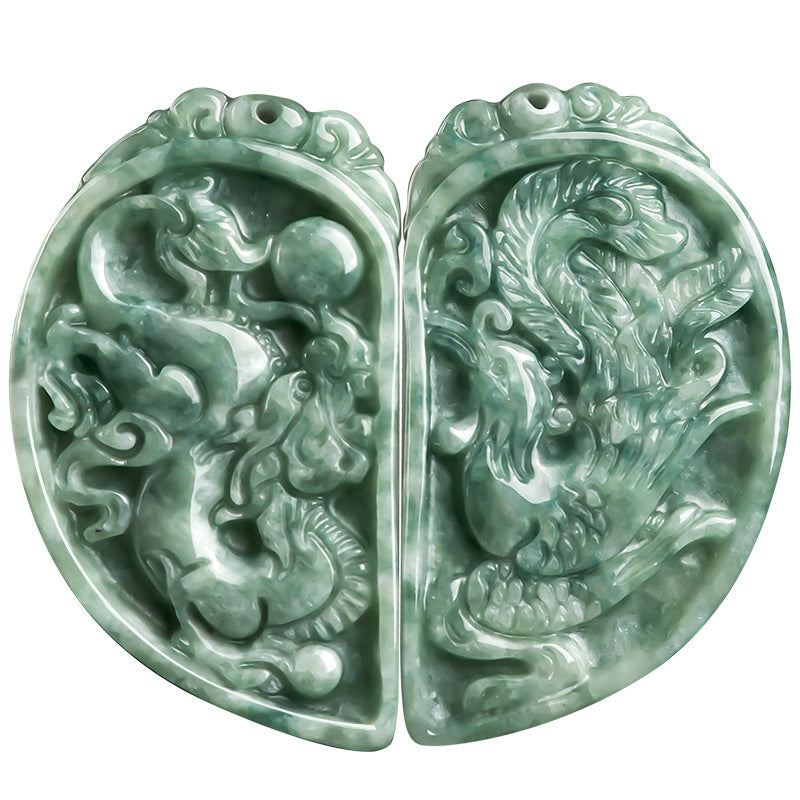 Natural A-Grade Jade Dragon and Phoenix Couple Pendant – A Symphony of Love, a Match Made in Heaven