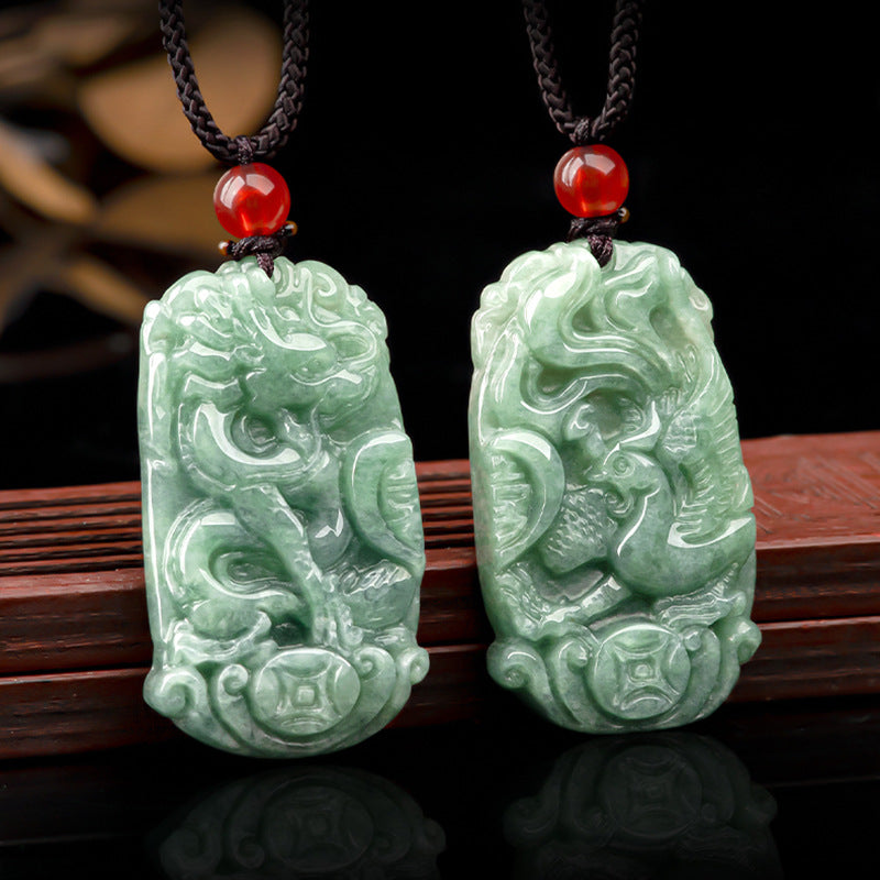 Natural A-Grade Jade Dragon and Phoenix Couple Pendant – A Symphony of Love, a Match Made in Heaven