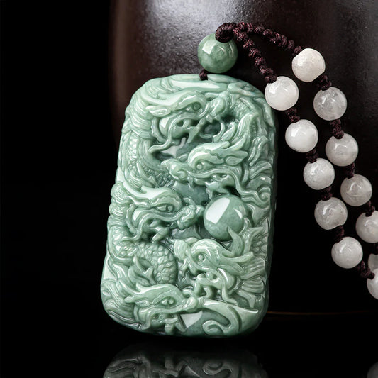Natural Grade A Jadeite Nine Dragons Amulet Pendant – Guardian of Wealth, Strength, and Eternal Protection