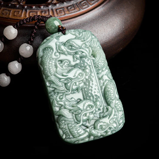 Natural Grade A Jadeite Nine Dragons Amulet Pendant – Guardian of Wealth, Strength, and Eternal Protection