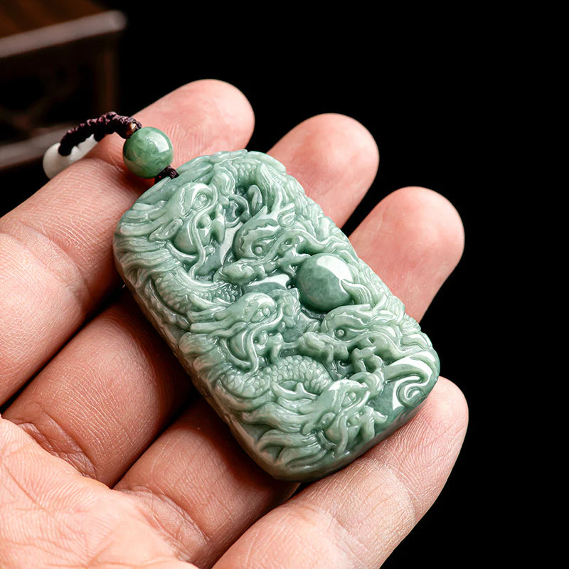 Natural Grade A Jadeite Nine Dragons Amulet Pendant – Guardian of Wealth, Strength, and Eternal Protection