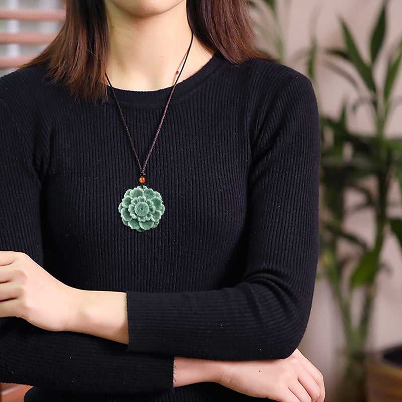 Natural Grade A Jade Lotus Pendant for Women - Blooming with Purity & Elegance