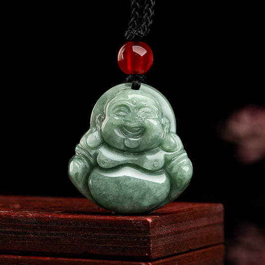 Natural Grade A Green Jade Maitreya Buddha Pendant – Joy, Abundance, and Serene Blessings