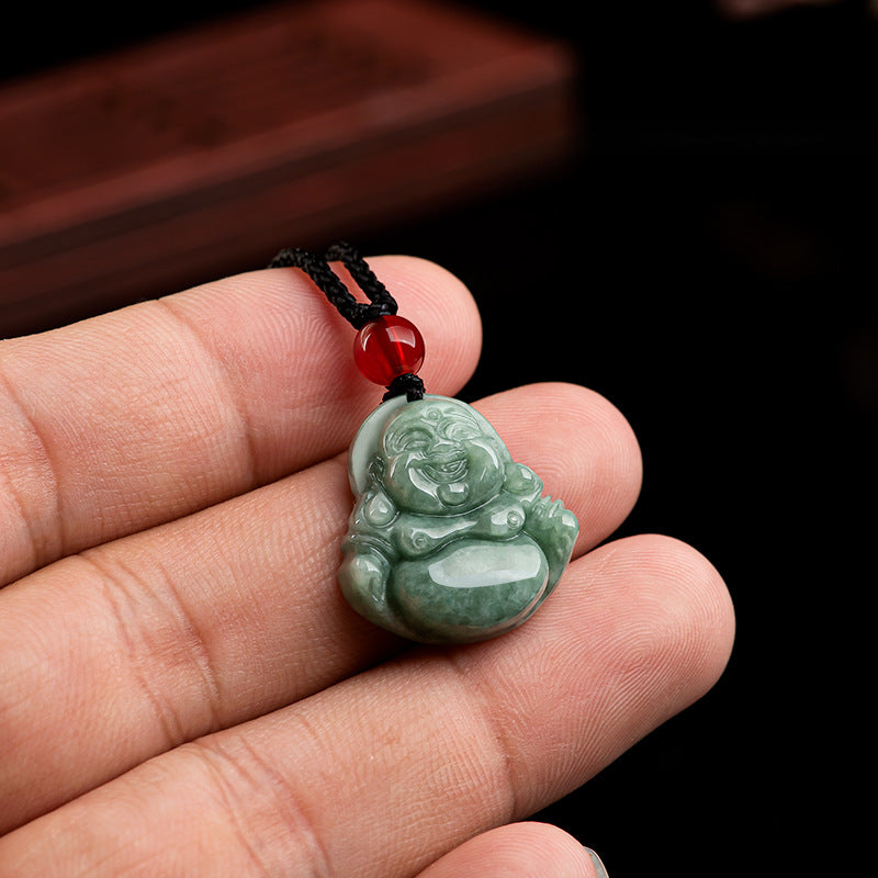 Natural Grade A Green Jade Maitreya Buddha Pendant – Joy, Abundance, and Serene Blessings