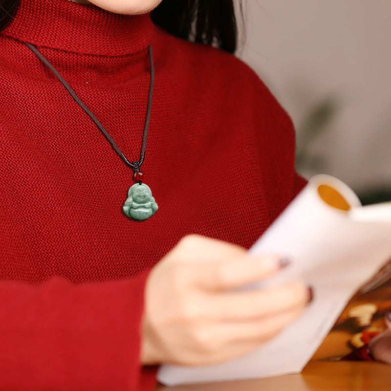 Natural Grade A Green Jade Maitreya Buddha Pendant – Joy, Abundance, and Serene Blessings
