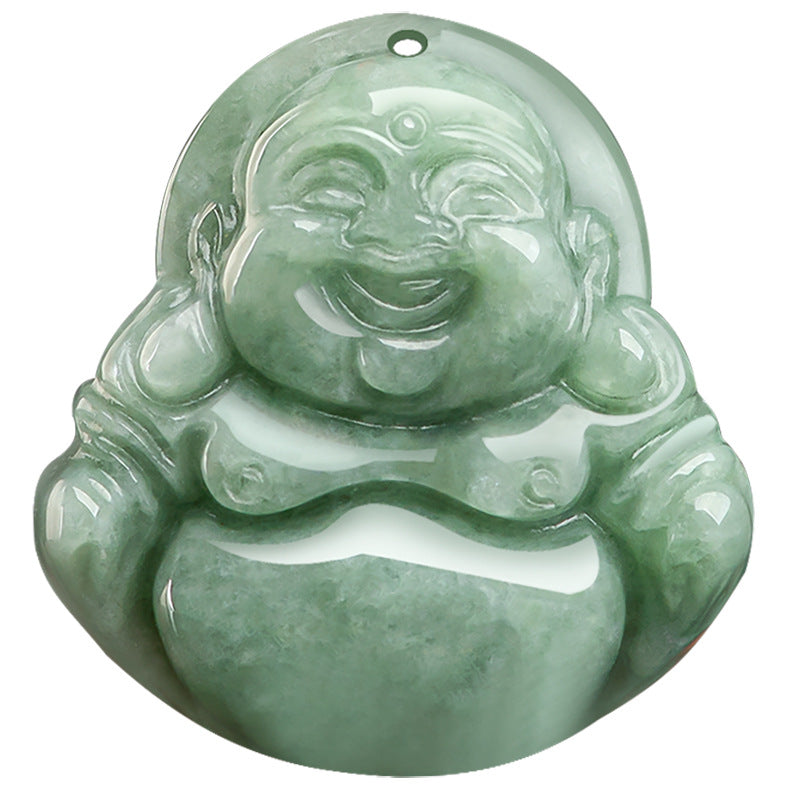 Natural Grade A Green Jade Maitreya Buddha Pendant – Joy, Abundance, and Serene Blessings