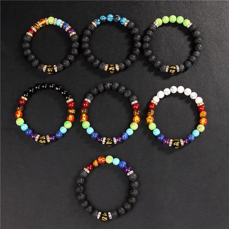 Volcanic Stone Chakra Bracelet Yoga Energy Bracelet Six-Character Mantra Couple Bracelet