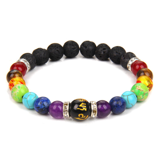 Volcanic Stone Chakra Bracelet Yoga Energy Bracelet Six-Character Mantra Couple Bracelet