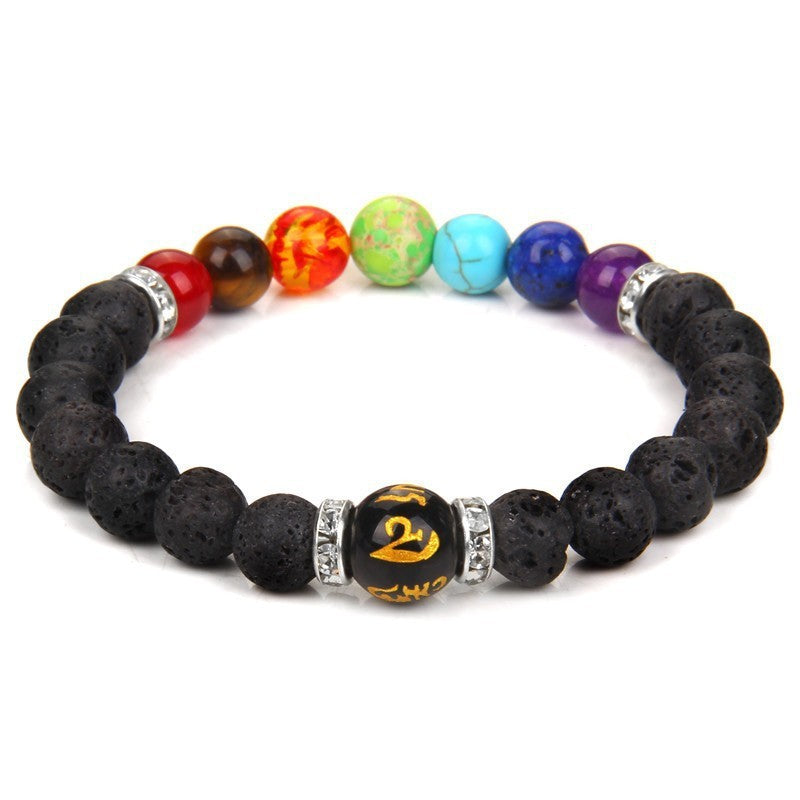 Volcanic Stone Chakra Bracelet Yoga Energy Bracelet Six-Character Mantra Couple Bracelet
