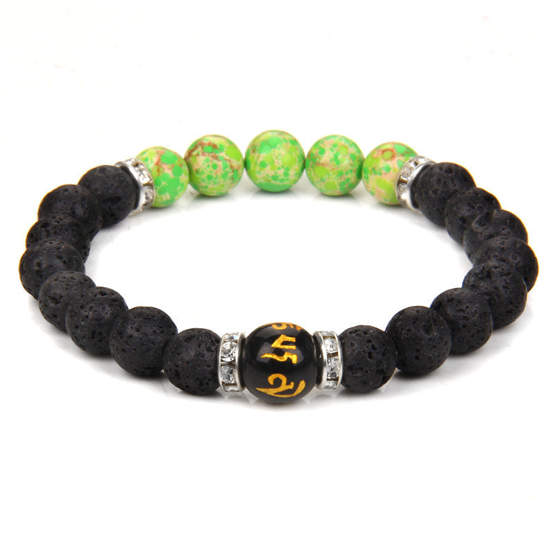 Volcanic Stone Chakra Bracelet Yoga Energy Bracelet Six-Character Mantra Couple Bracelet