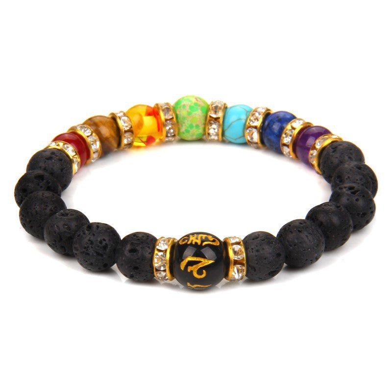Volcanic Stone Chakra Bracelet Yoga Energy Bracelet Six-Character Mantra Couple Bracelet