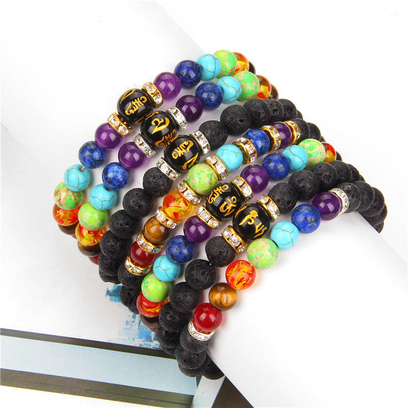Volcanic Stone Chakra Bracelet Yoga Energy Bracelet Six-Character Mantra Couple Bracelet